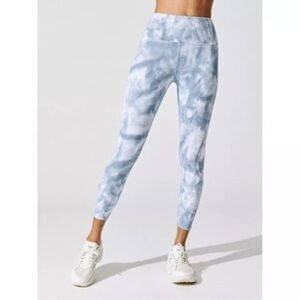 Carbon38 Ribbed 7/8 High Waist Tie Dye Cloud Leggings Blue Yoga Pants Women's M